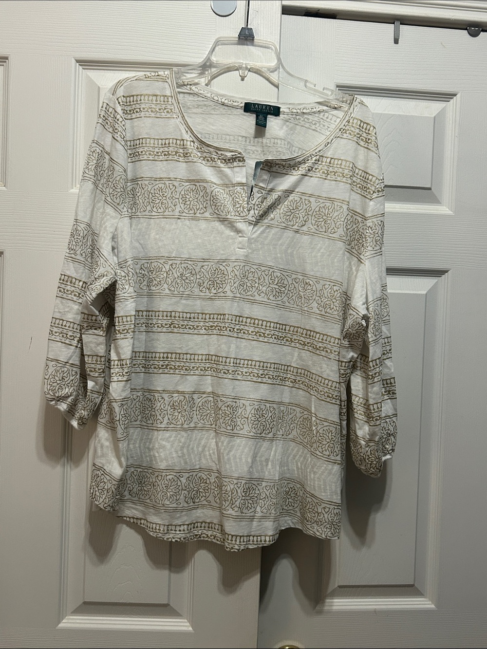 Lauren Ralph Lauren White & GoldStriped Henley Tunic